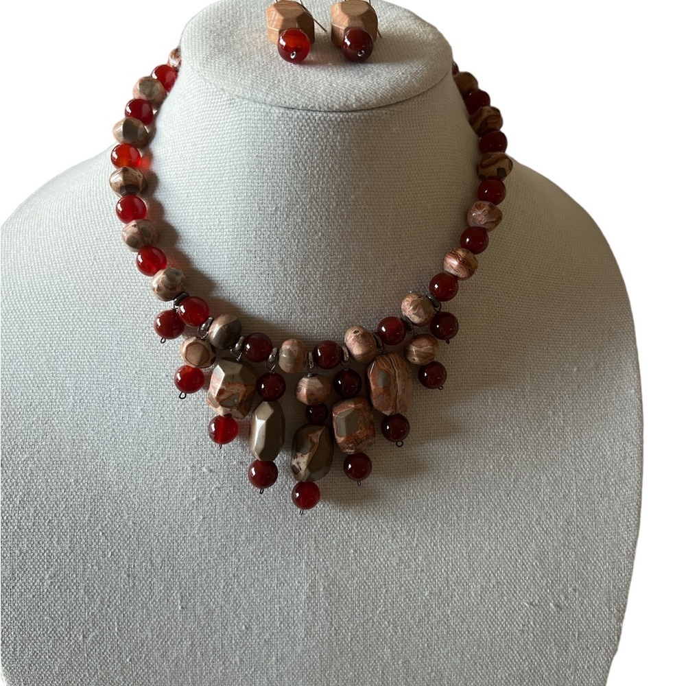 Sterling Silver Carnelian and Stone Necklace and Earrings.